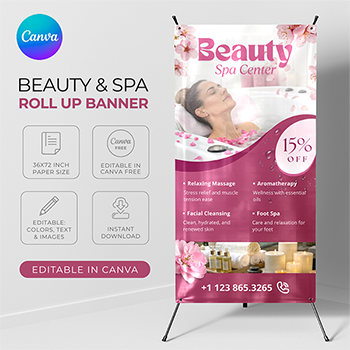 Editable Roll Up Banner Templates for Beauty & Spa in Canva